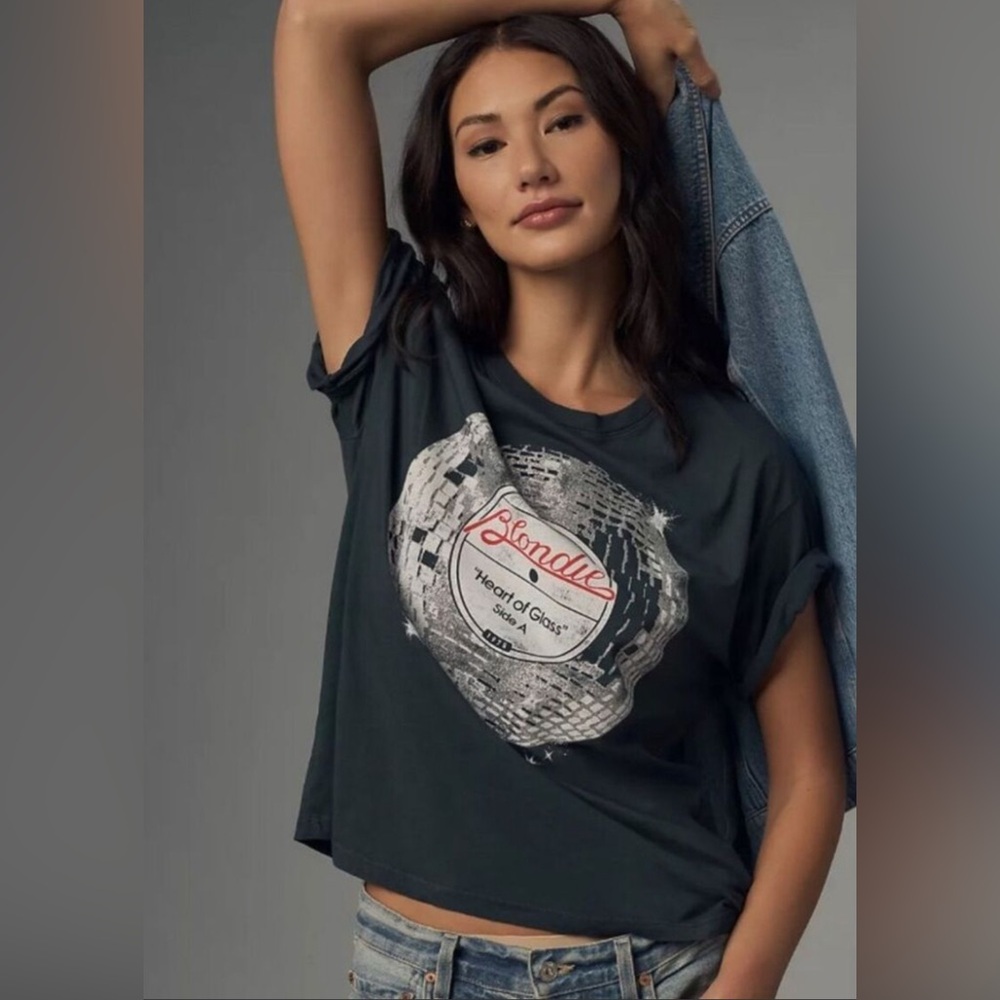 LetLuv x Anthropologie Blondie Heart of Glass Graphic Tee Vintage Grey Size M